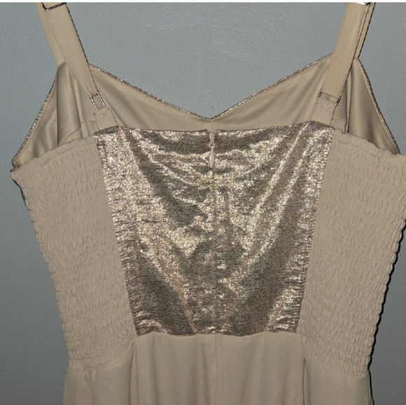 Express Metallic Blush Mini Dress Sweatheart Cocktail Party Wedding Attire Flowy - Picture 4 of 6